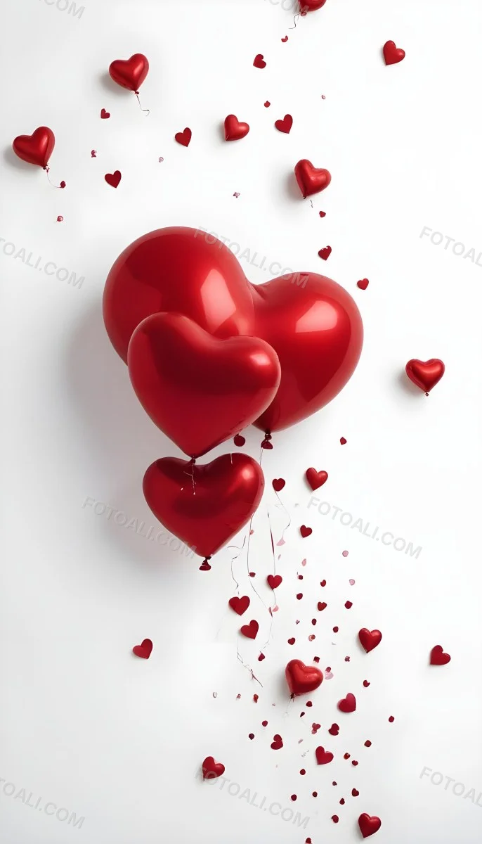 Red Heart Shaped Balloons Floating Against A Gray Background Creating A Romantic And Festive Atmosphere 8 6e64