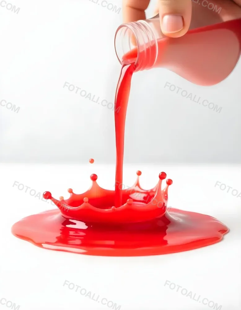 Red Liquid Pouring And Splashing On A White Surface Creating A Small Pool Clean And Simple Composition Studio Shot Bright Lighting 4 D829