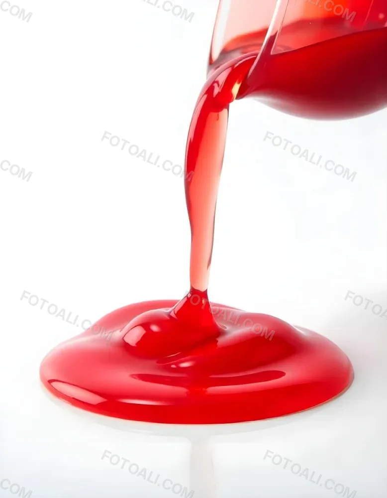 Red Liquid Pouring And Splashing On A White Surface Creating A Small Pool Clean And Simple Composition Studio Shot Bright Lighting 6 0dba