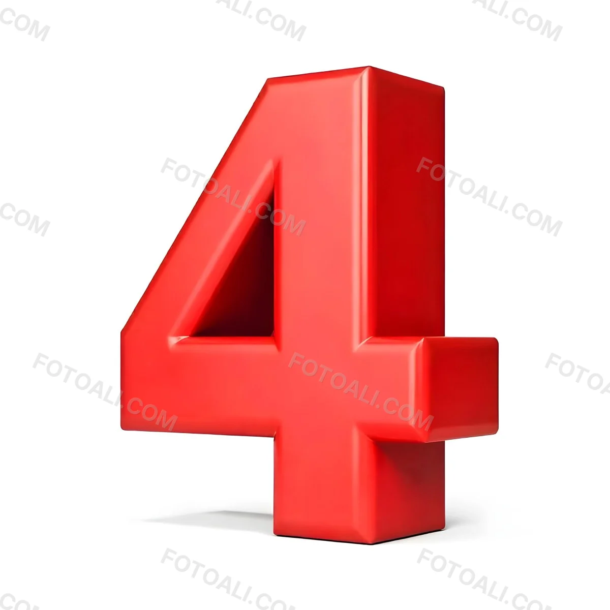 Red Number Four With A 3d Effect Standing Upright Casting A Small Shadow On A Plain White Background Simple And Clean Design 10 A740