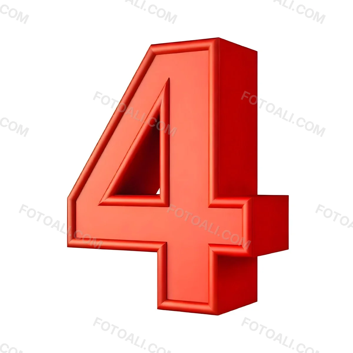 Red Number Four With A 3d Effect Standing Upright Casting A Small Shadow On A Plain White Background Simple And Clean Design 16 448e