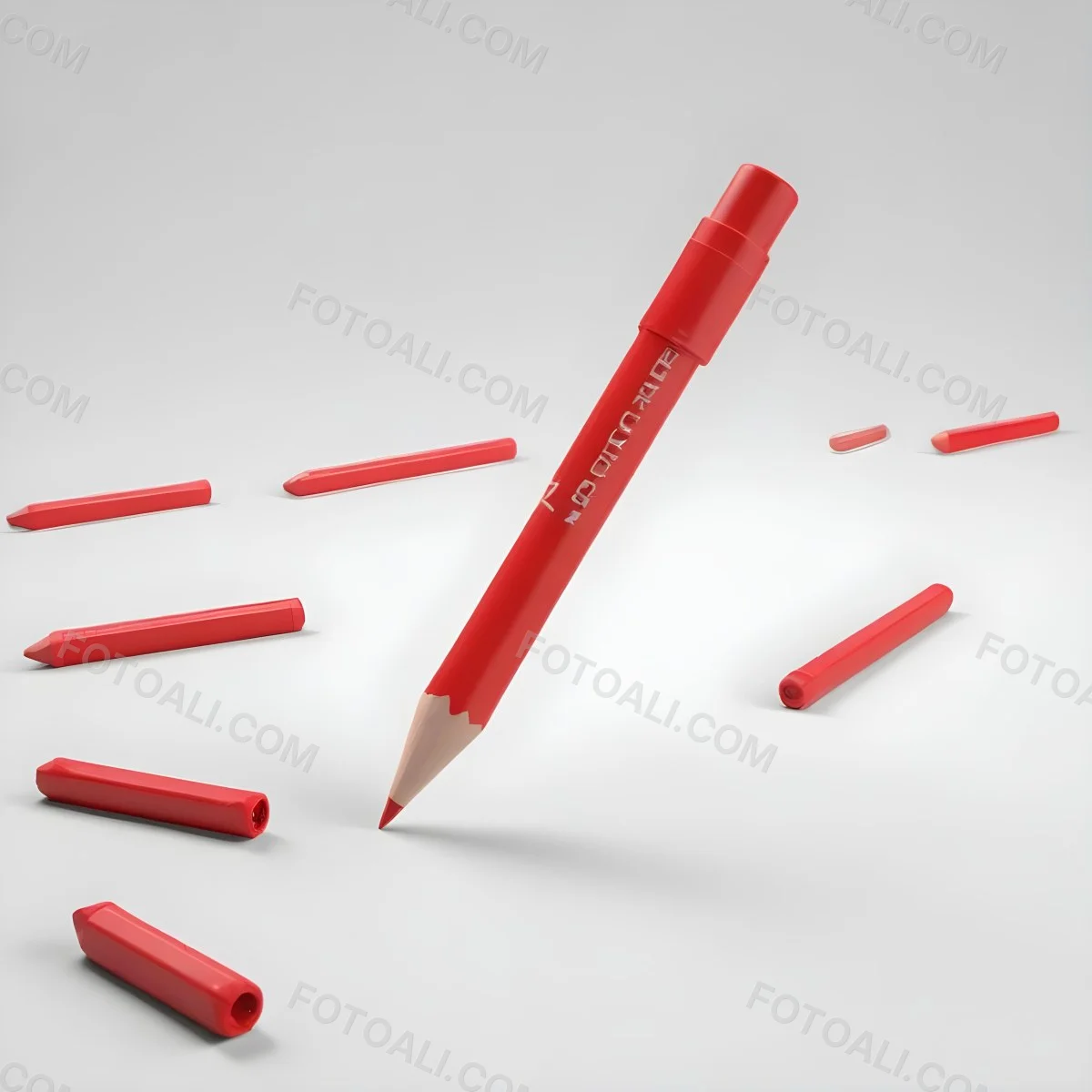 Red Pencil With A Red Eraser On A White Background 3 4481