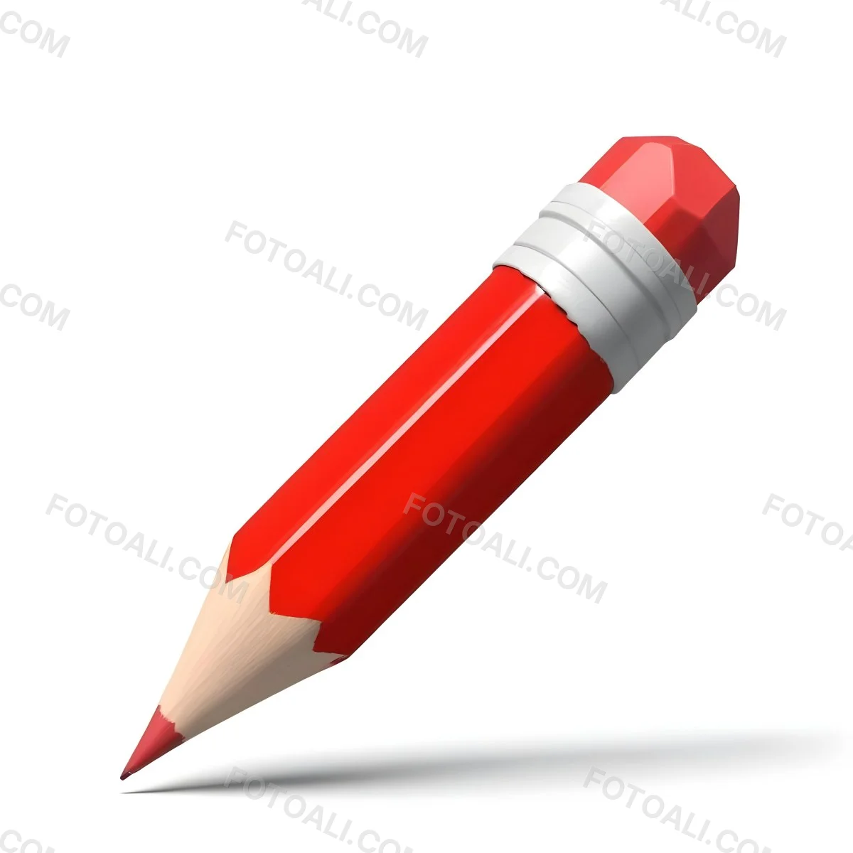 Red Pencil With A Red Eraser On A White Background 8 7083