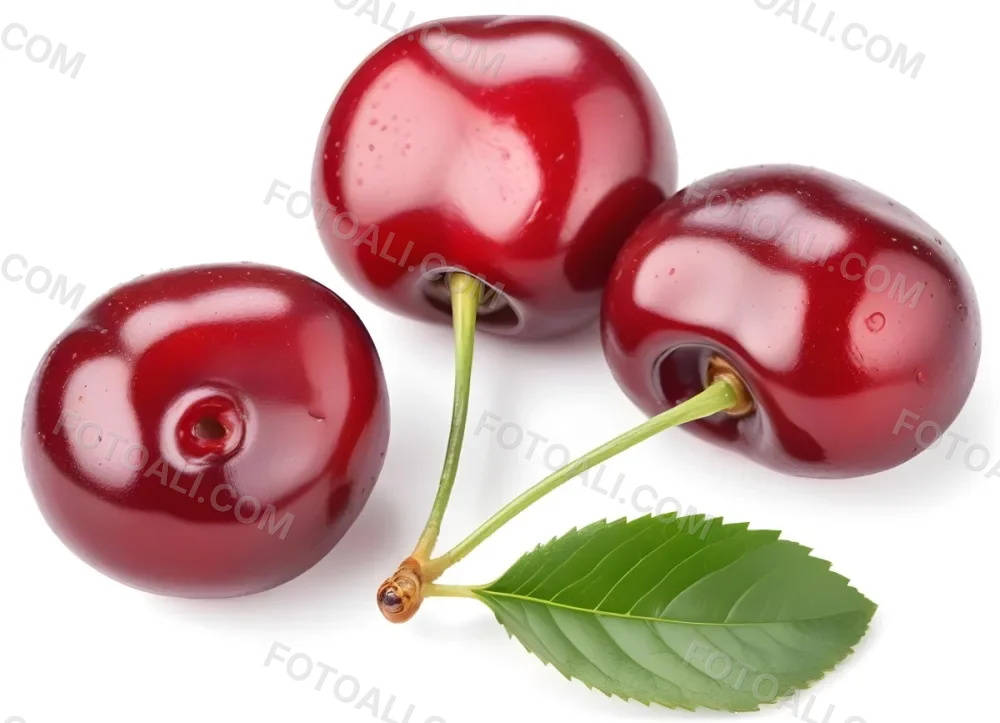 Ripe Red Cherries With Green Leaves Close Up 1 4af4