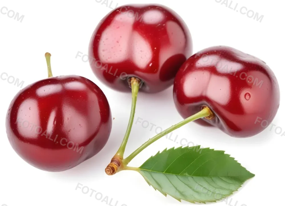 Ripe Red Cherries With Green Leaves Close Up 4 5c3a