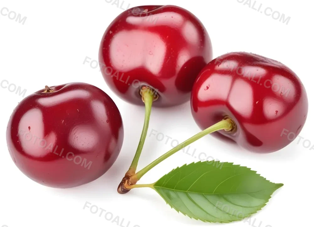 Ripe Red Cherries With Green Leaves Close Up 5 C14e