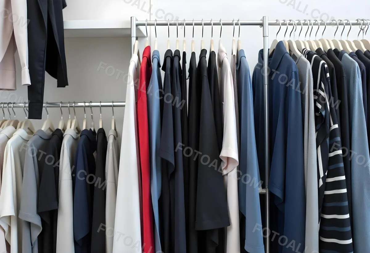 Rows Of Colorful Shirts And Jackets Hanging On A Clothing Rack In A Store Or Boutique 9 A703