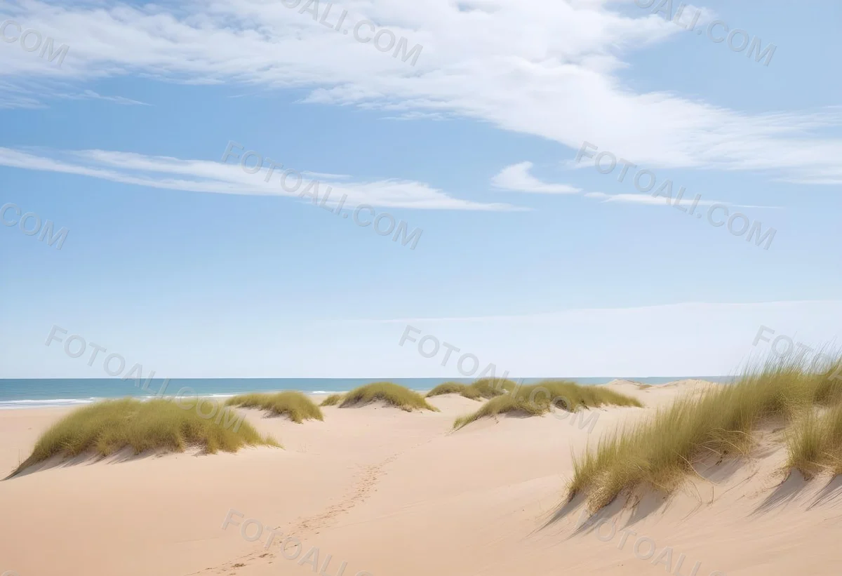 Sand Dunes On A Beach With A Blurred Blue Sky And Ocean In The Background 12 0ffb