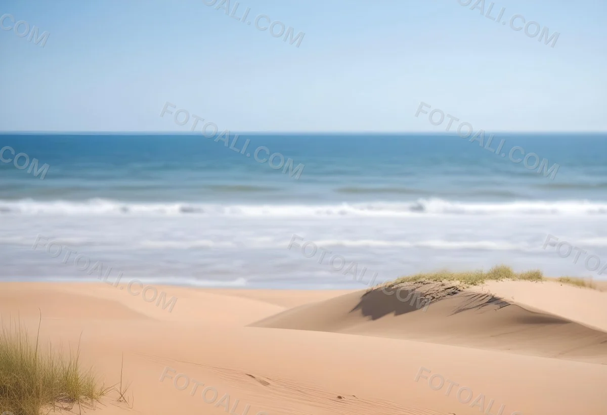 Sand Dunes On A Beach With A Blurred Blue Sky And Ocean In The Background 28 8e60