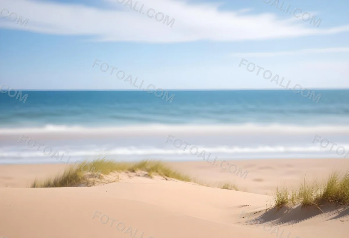 Sand Dunes On A Beach With A Blurred Blue Sky And Ocean In The Background 29 1158