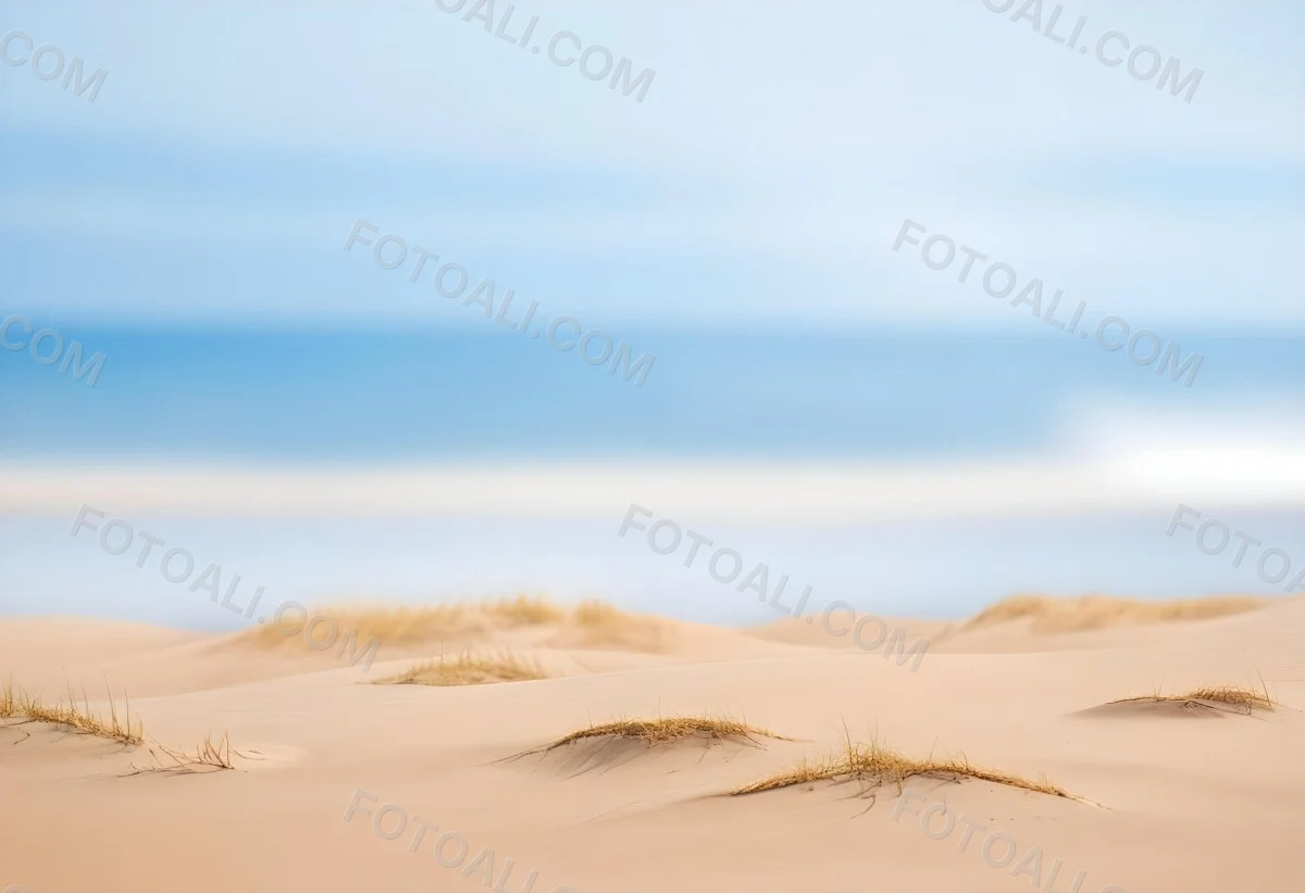 Sand Dunes On A Beach With A Blurred Blue Sky And Ocean In The Background 30 7a3d