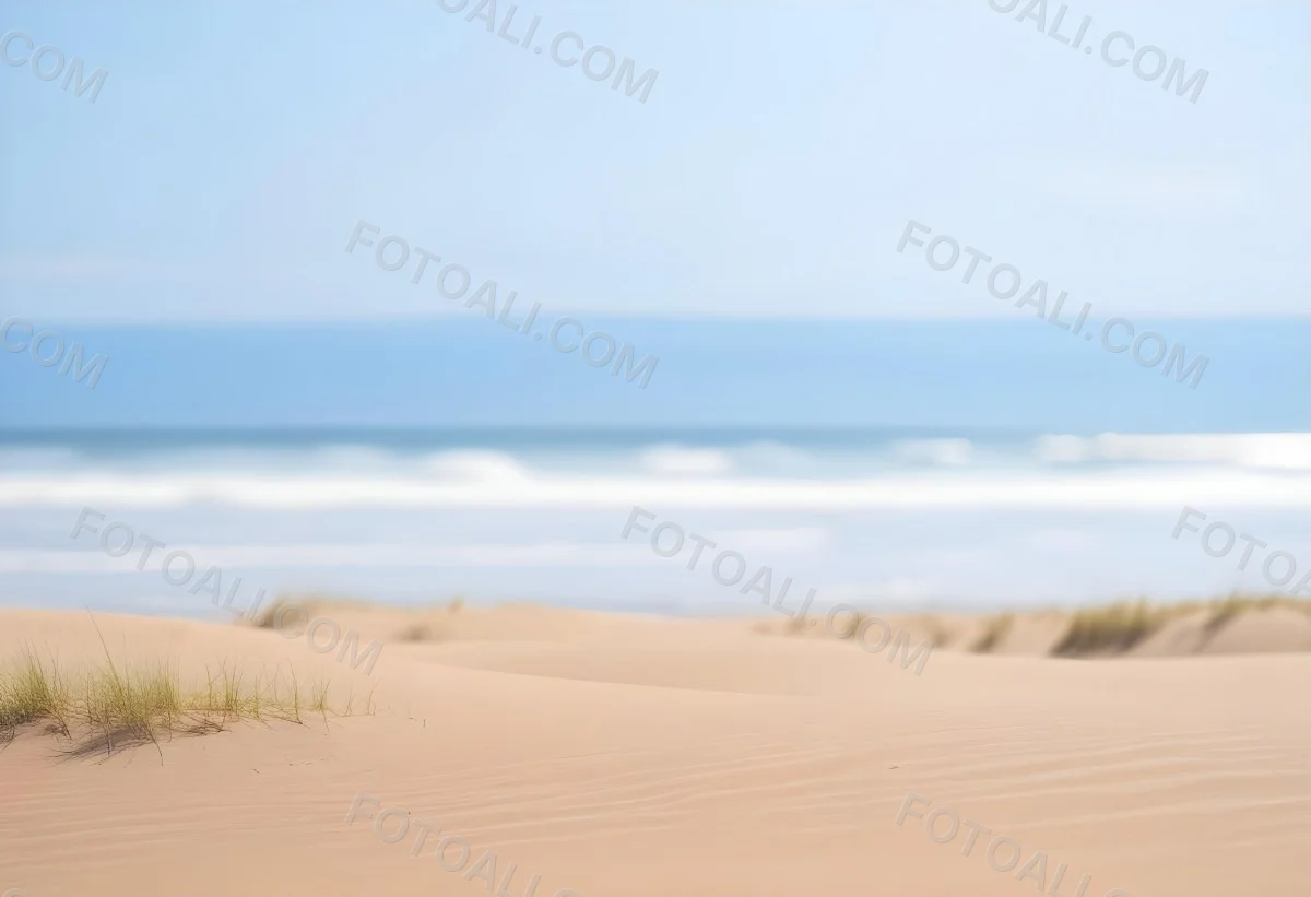 Sand Dunes On A Beach With A Blurred Blue Sky And Ocean In The Background 7 6880