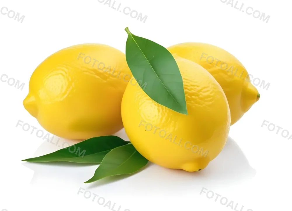 Several Bright Yellow Lemons With Green Leaves On A White Background 2 1644