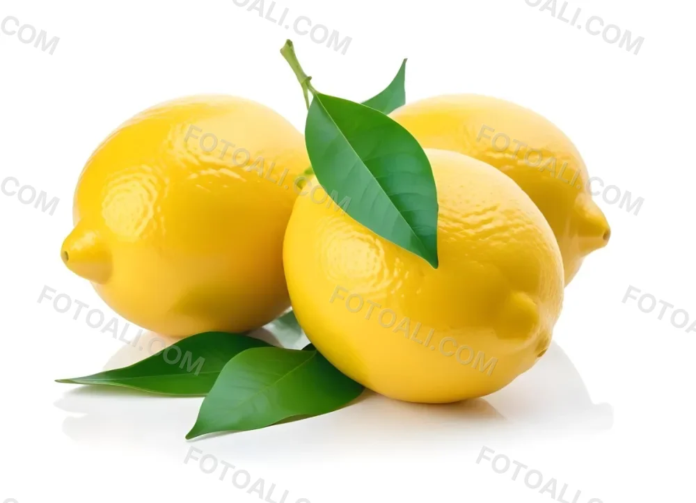 Several Bright Yellow Lemons With Green Leaves On A White Background 3 7112