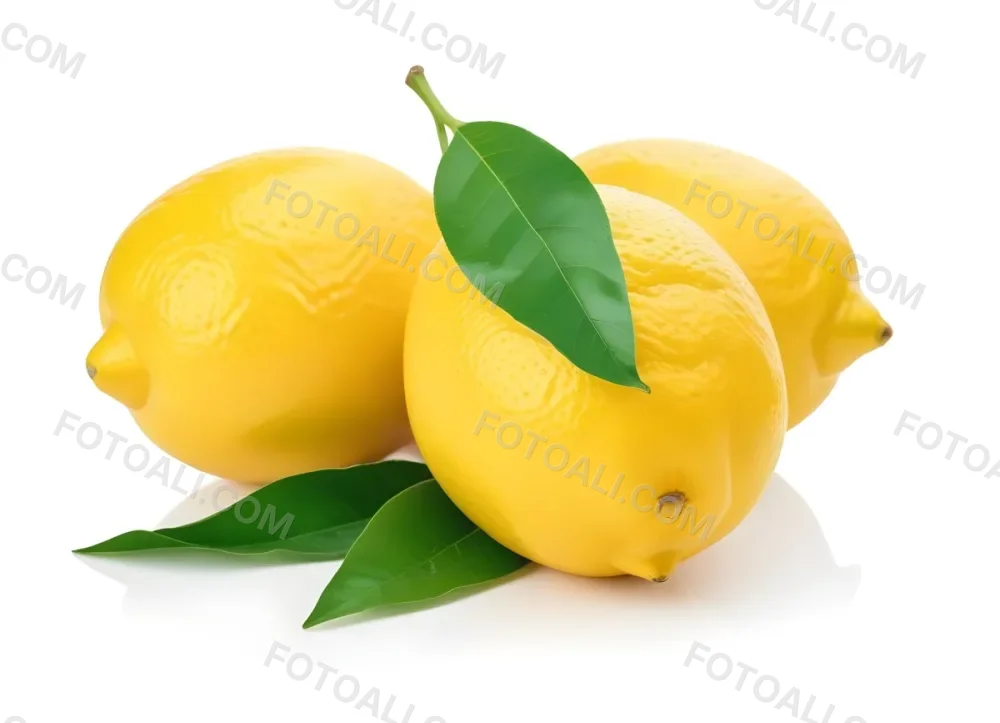Several Bright Yellow Lemons With Green Leaves On A White Background 5 C23b