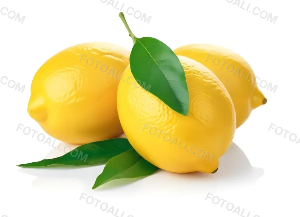 Several Bright Yellow Lemons With Green Leaves On A White Background 6 50ff