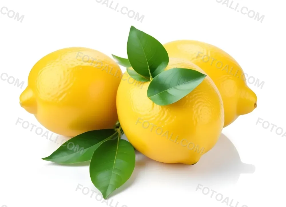 Several Bright Yellow Lemons With Green Leaves On A White Background 7 D9c2