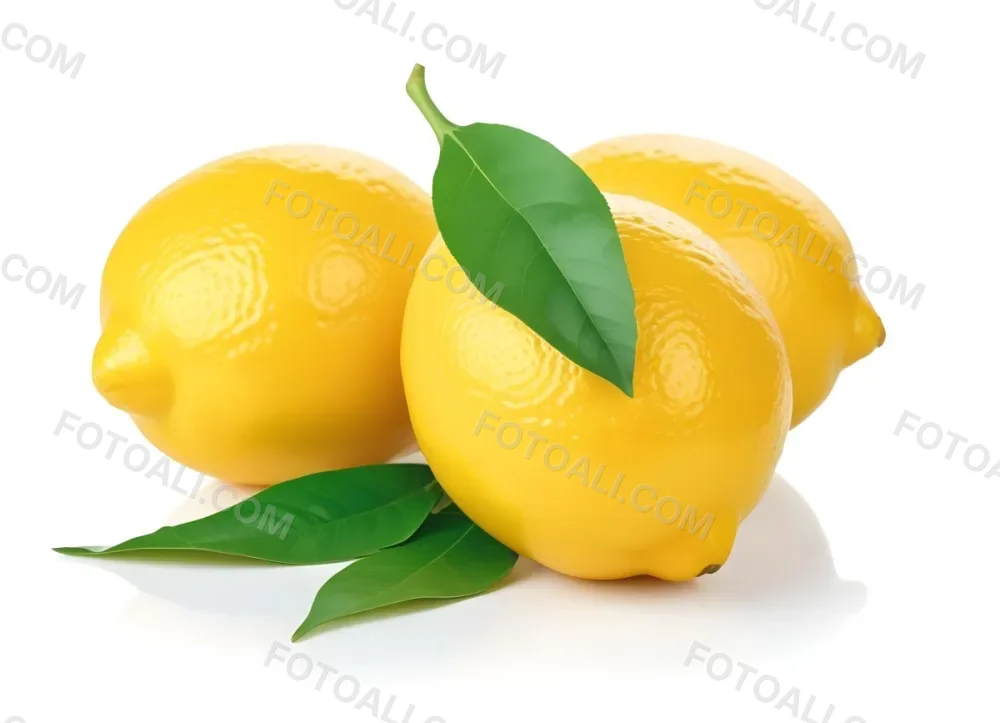 Several Bright Yellow Lemons With Green Leaves On A White Background 8 3297