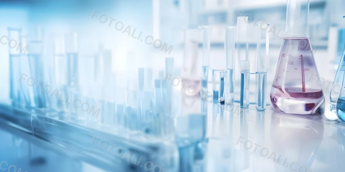Several Transparent Glass Vials And Test Tubes Filled With Clear Liquid Arranged On A Reflective Surface With A Blurred Laboratory Background 10 E23f