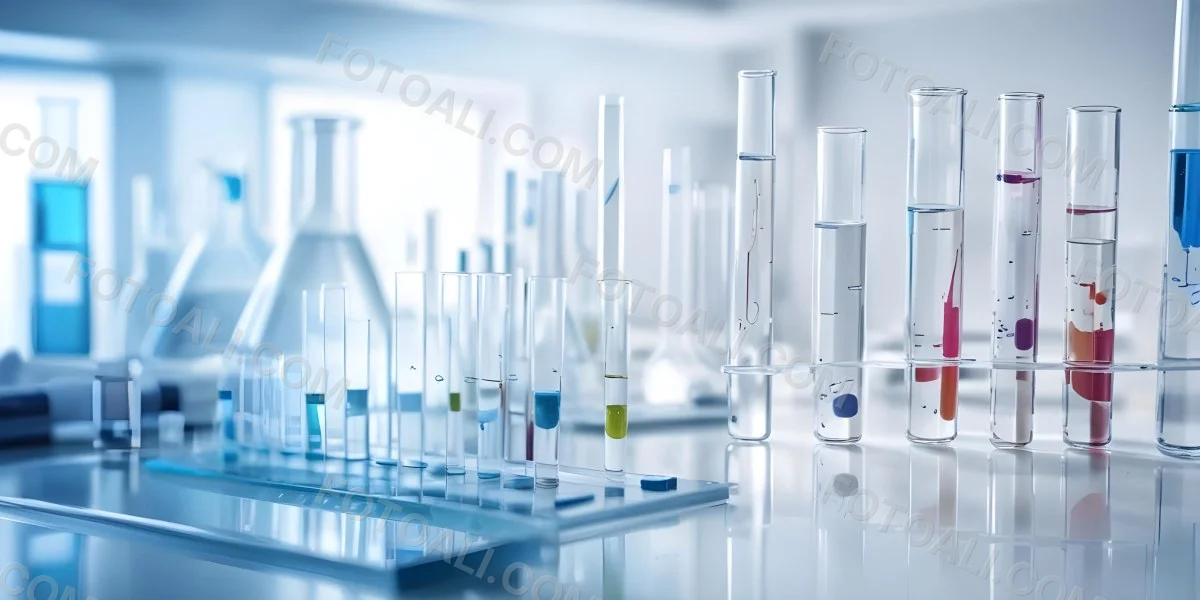 Several Transparent Glass Vials And Test Tubes Filled With Clear Liquid Arranged On A Reflective Surface With A Blurred Laboratory Background 12 E654