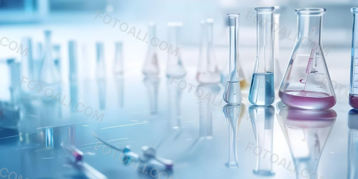 Several Transparent Glass Vials And Test Tubes Filled With Clear Liquid Arranged On A Reflective Surface With A Blurred Laboratory Background 5 A6a4