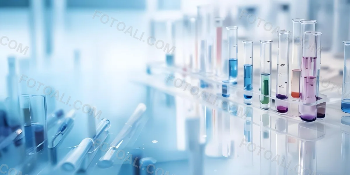 Several Transparent Glass Vials And Test Tubes Filled With Clear Liquid Arranged On A Reflective Surface With A Blurred Laboratory Background 7 Bd61