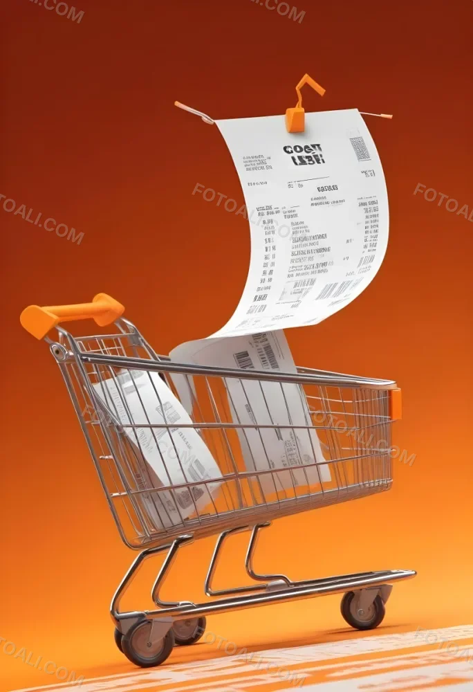 Shopping Cart With A Long Receipt That Says The Cost Of Living In A Orange Background 12 2570
