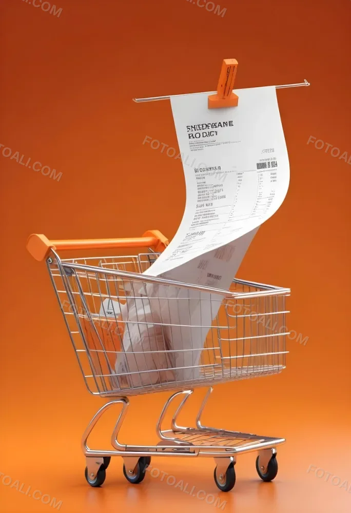 Shopping Cart With A Long Receipt That Says The Cost Of Living In A Orange Background 13 1940