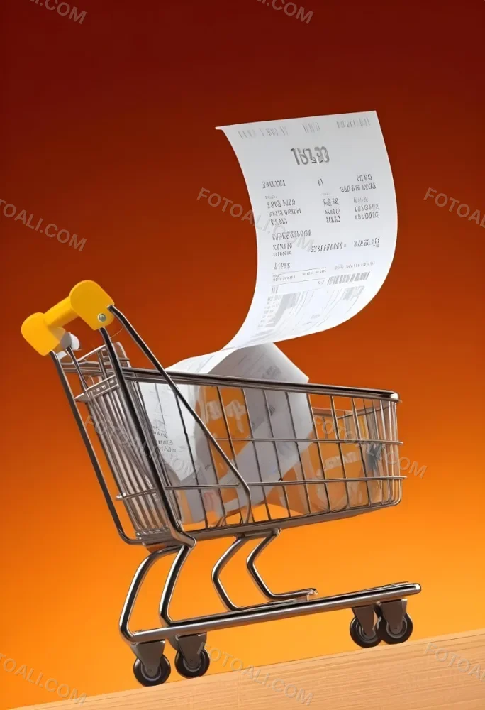 Shopping Cart With A Long Receipt That Says The Cost Of Living In A Orange Background 14 91d4