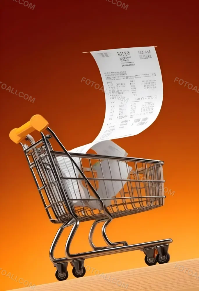 Shopping Cart With A Long Receipt That Says The Cost Of Living In A Orange Background 16 4296
