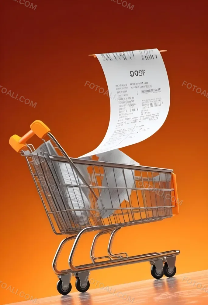 Shopping Cart With A Long Receipt That Says The Cost Of Living In A Orange Background 2 E592