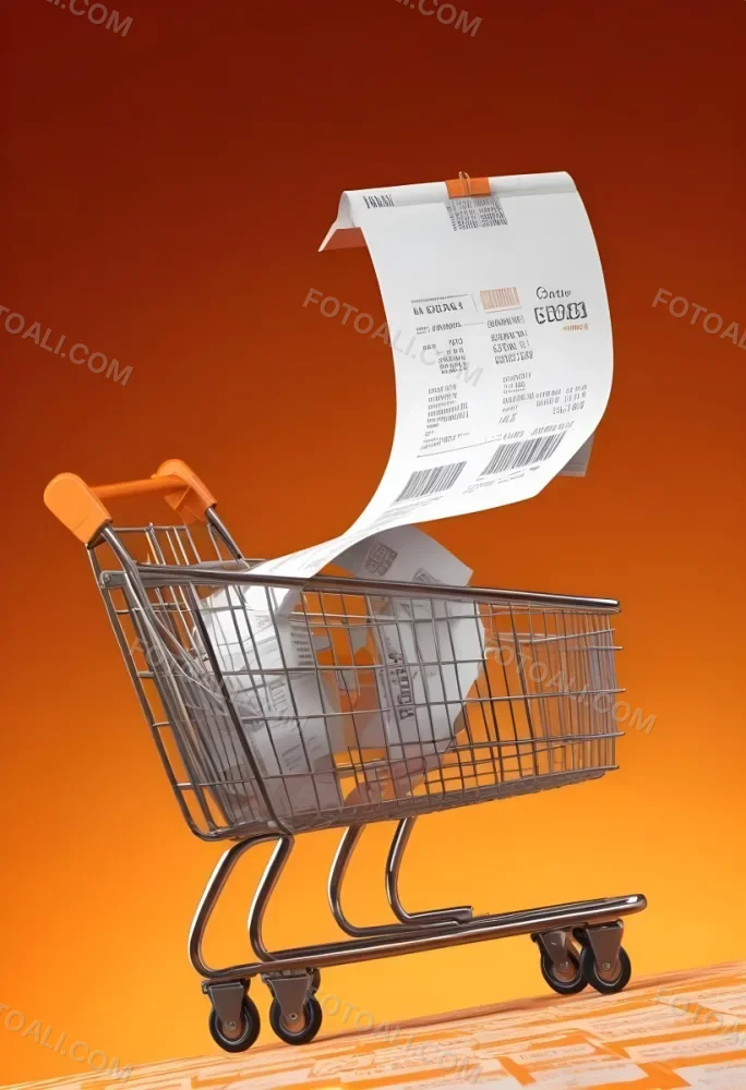 Shopping Cart With A Long Receipt That Says The Cost Of Living In A Orange Background 3 92ac