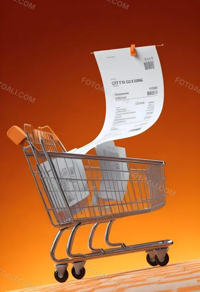 Shopping Cart With A Long Receipt That Says The Cost Of Living In A Orange Background 4 6799