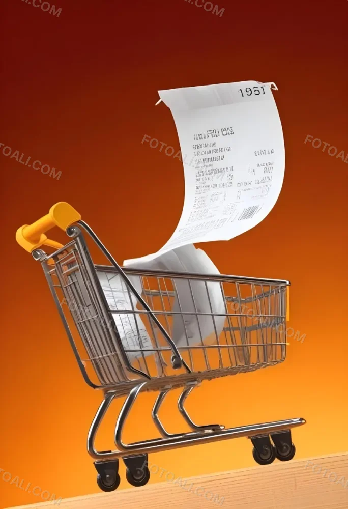 Shopping Cart With A Long Receipt That Says The Cost Of Living In A Orange Background 6 E44c