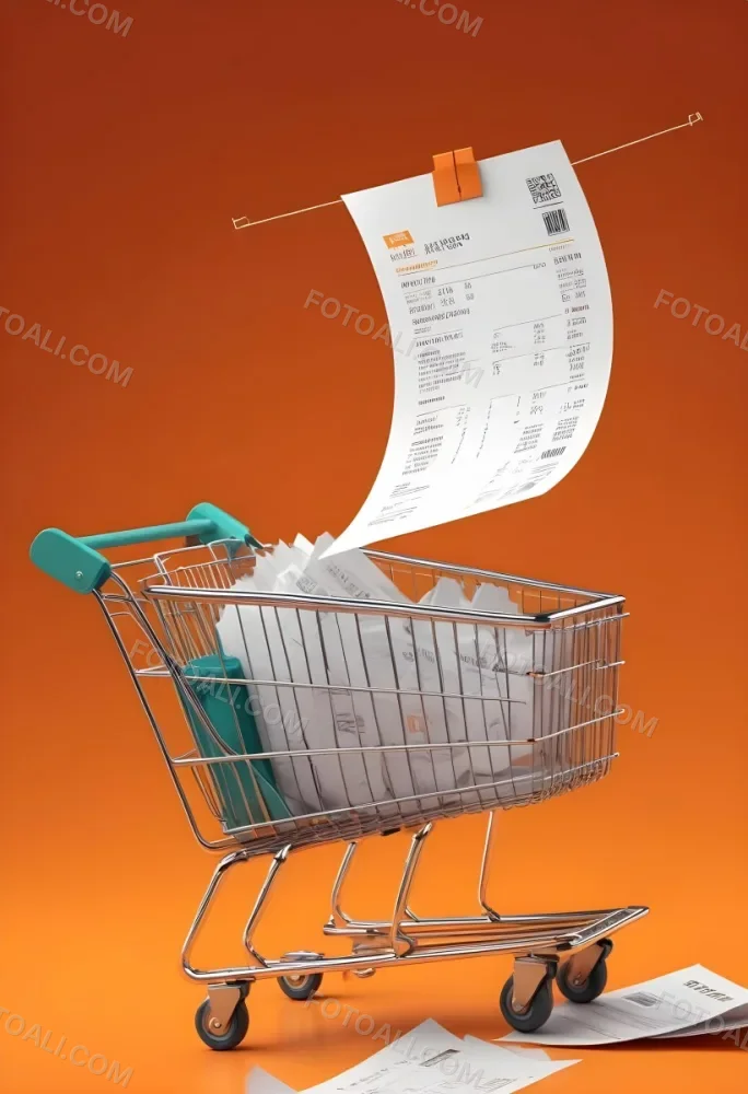 Shopping Cart With A Long Receipt That Says The Cost Of Living In A Orange Background 7 4cff