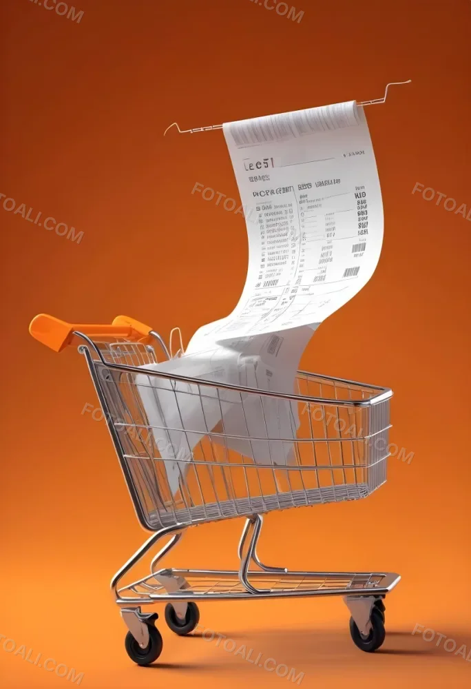 Shopping Cart With A Long Receipt That Says The Cost Of Living In A Orange Background 9 1c02