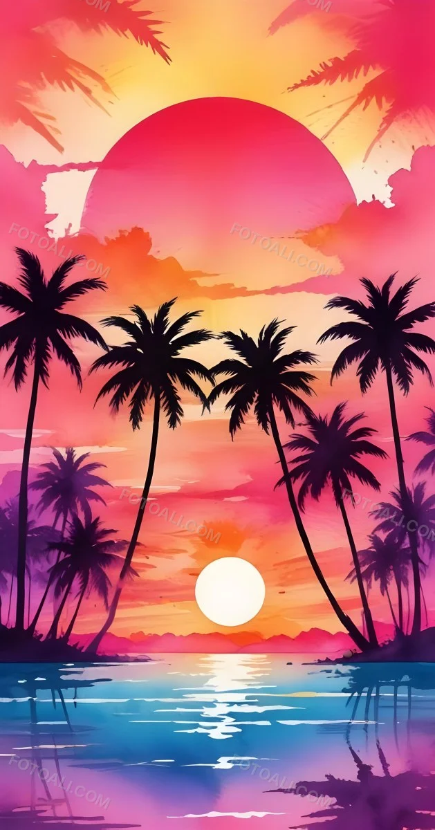 Silhouettes Of Palm Trees Against A Vibrant Pink And Orange Sunset Sky 339 47dc