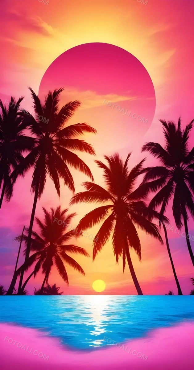 Silhouettes Of Palm Trees Against A Vibrant Pink And Orange Sunset Sky 54 Ec7c