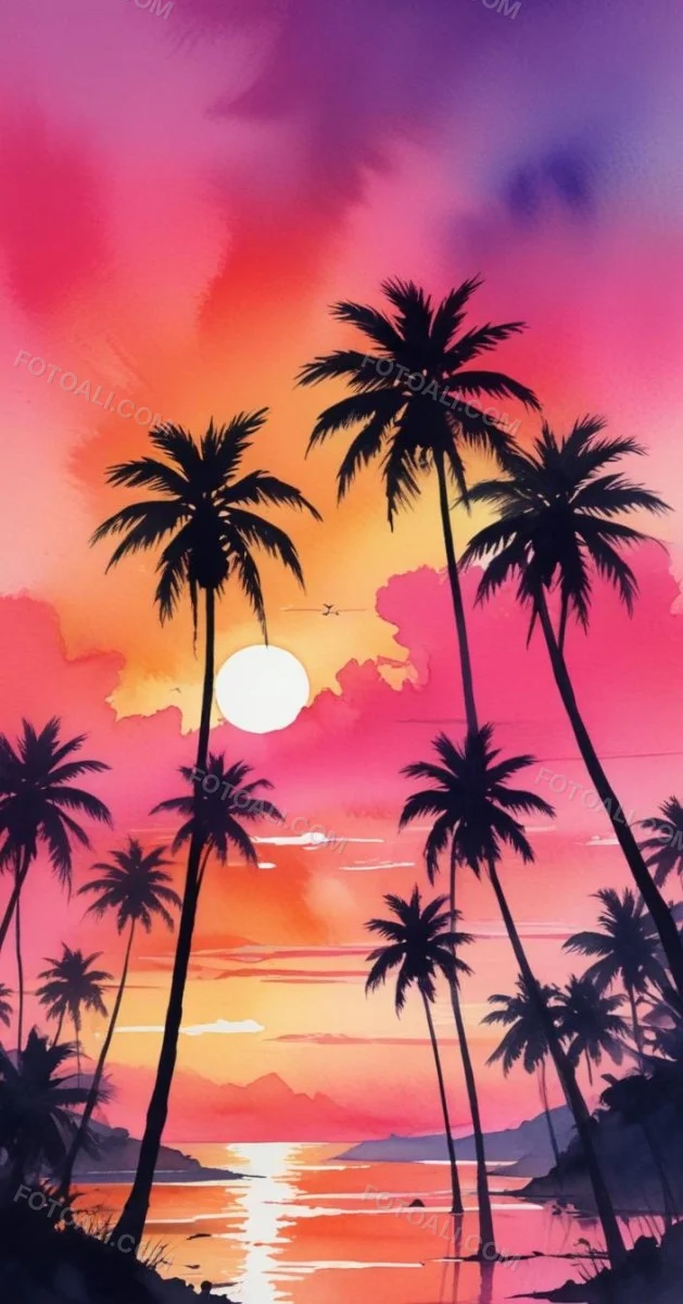 Silhouettes Of Palm Trees Against A Vibrant Pink And Orange Sunset Sky 597 Cdbc