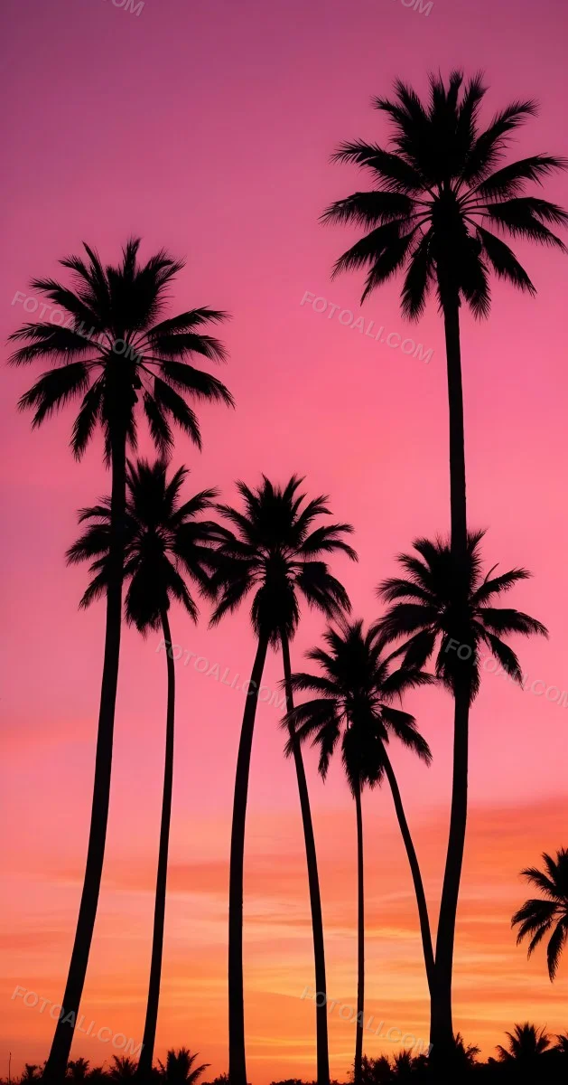 Silhouettes Of Palm Trees Against A Vibrant Pink And Orange Sunset Sky 60 B990