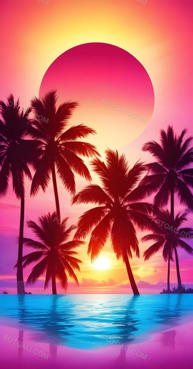 Silhouettes Of Palm Trees Against A Vibrant Pink And Orange Sunset Sky 66 Eb03
