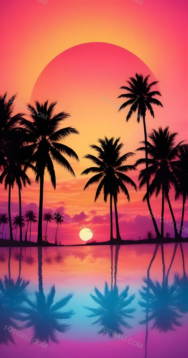 Silhouettes Of Palm Trees Against A Vibrant Pink And Orange Sunset Sky 8 2ce3
