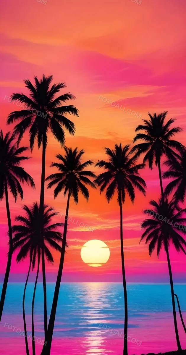 Silhouettes Of Palm Trees Against A Vibrant Pink And Orange Sunset Sky 82 F0fb
