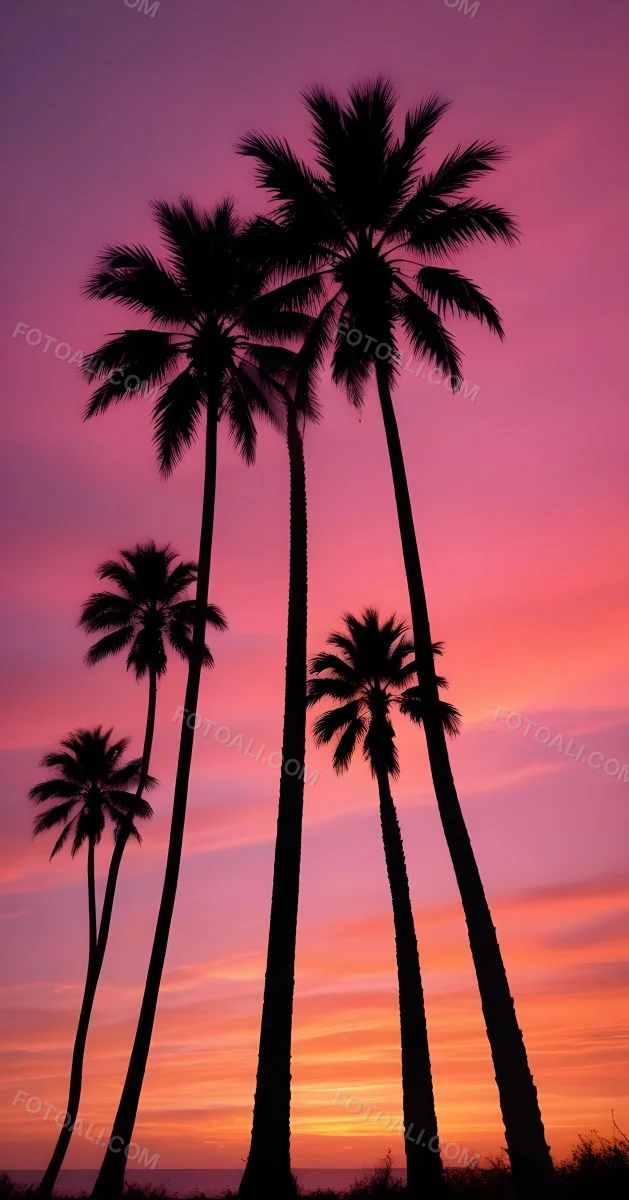 Silhouettes Of Palm Trees Against A Vibrant Pink And Orange Sunset Sky 88 4339