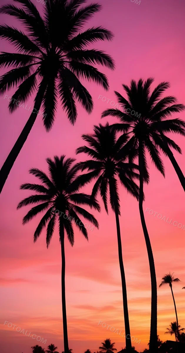 Silhouettes Of Palm Trees Against A Vibrant Pink And Orange Sunset Sky 89 E4f1