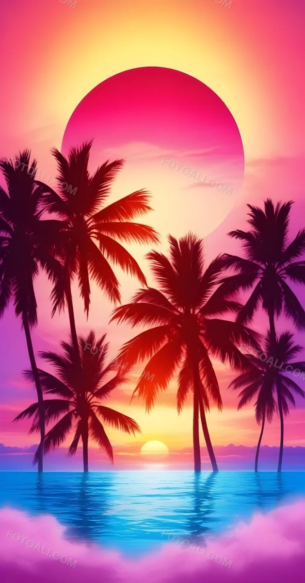 Silhouettes Of Palm Trees Against A Vibrant Pink And Orange Sunset Sky 9 0d0b