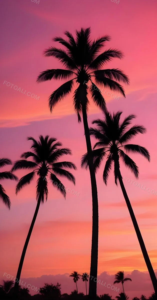 Silhouettes Of Palm Trees Against A Vibrant Pink And Orange Sunset Sky 91 3593