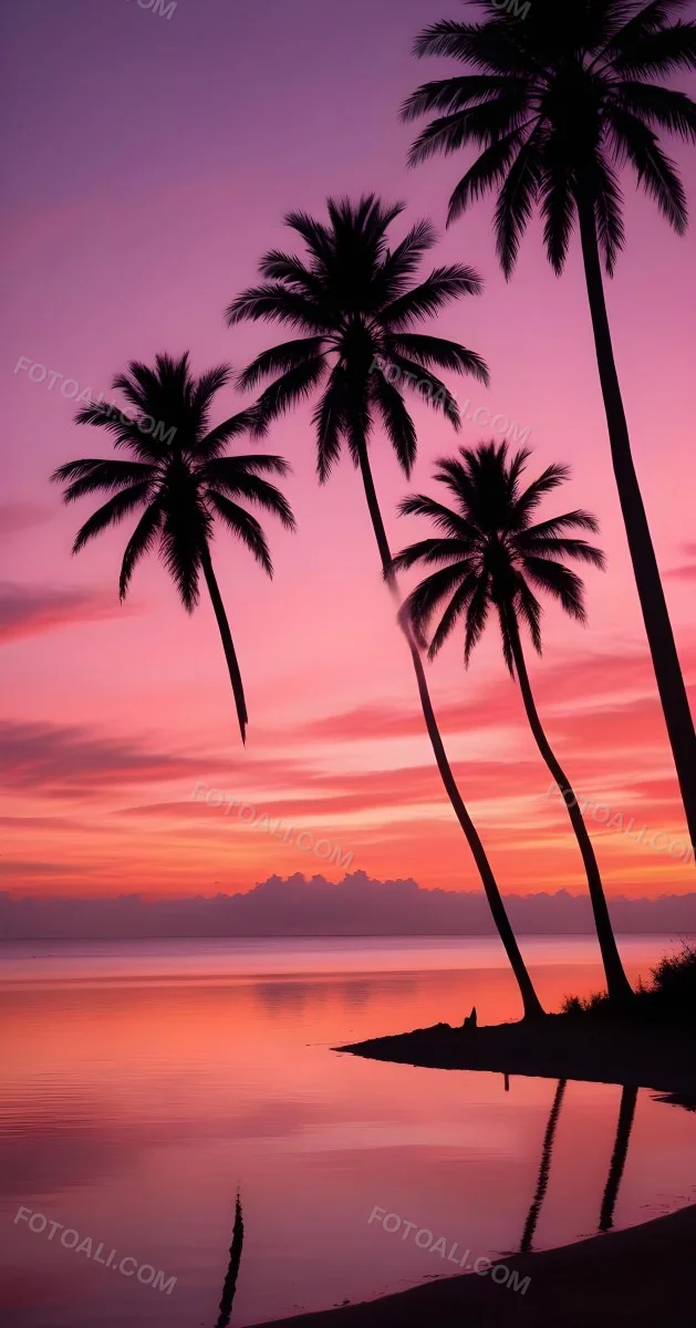 Silhouettes Of Palm Trees Against A Vibrant Pink And Orange Sunset Sky 93 876f