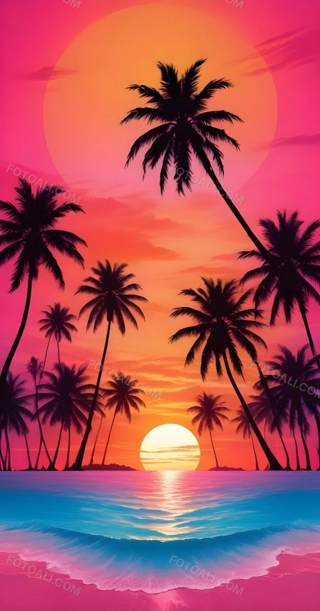 Silhouettes Of Palm Trees Against A Vibrant Pink And Orange Sunset Sky 95 52a1