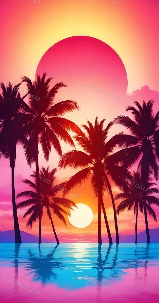 Silhouettes Of Palm Trees Against A Vibrant Pink And Orange Sunset Sky 97 416b